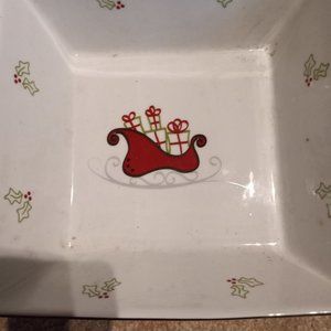 Holiday decorative dish with Holly's and Santa's sleigh